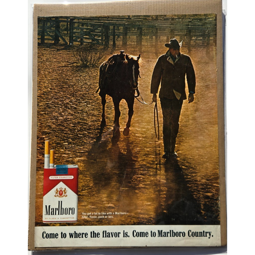 Vintage Marlboro Man Cowboy Cigarette Print Ad 1967 Life Magazine